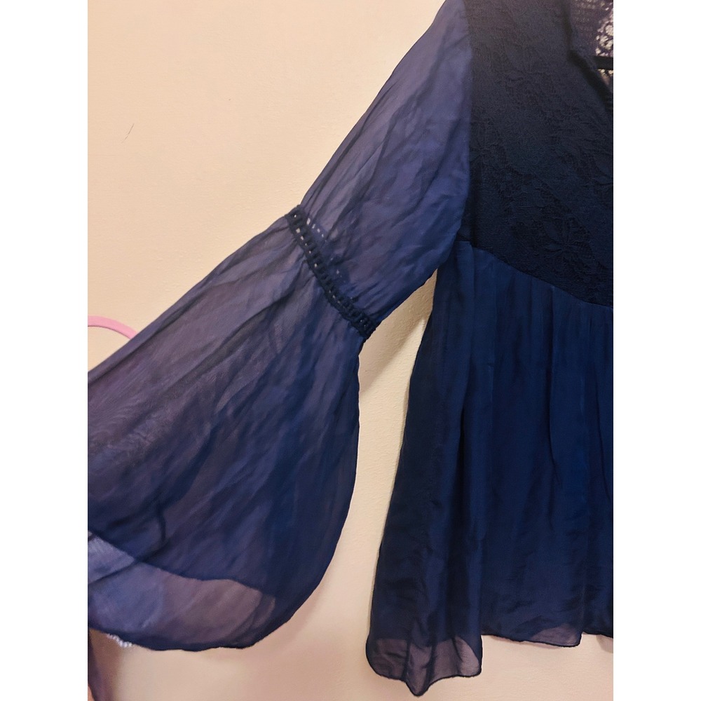 Bellambra Blouse Women Medium Navy Blue Excellent Silk Lace Boho Made in Italy - Picture 4 of 12